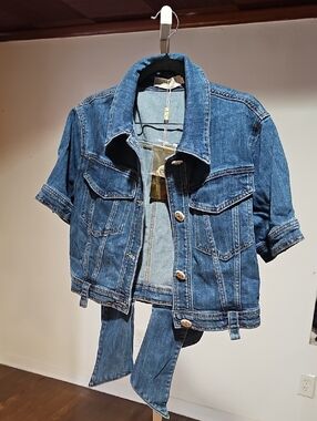 Denim Crop Jacket with Bow On The Back #32